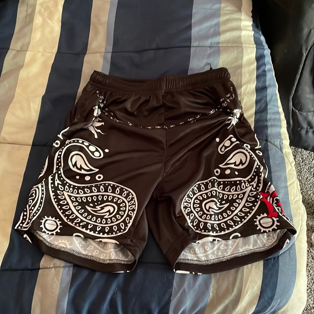 Black shorts w/ white design